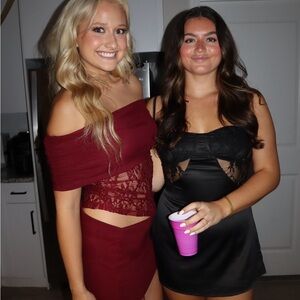 Burgundy Off-Shoulder Dress with Lace Detail